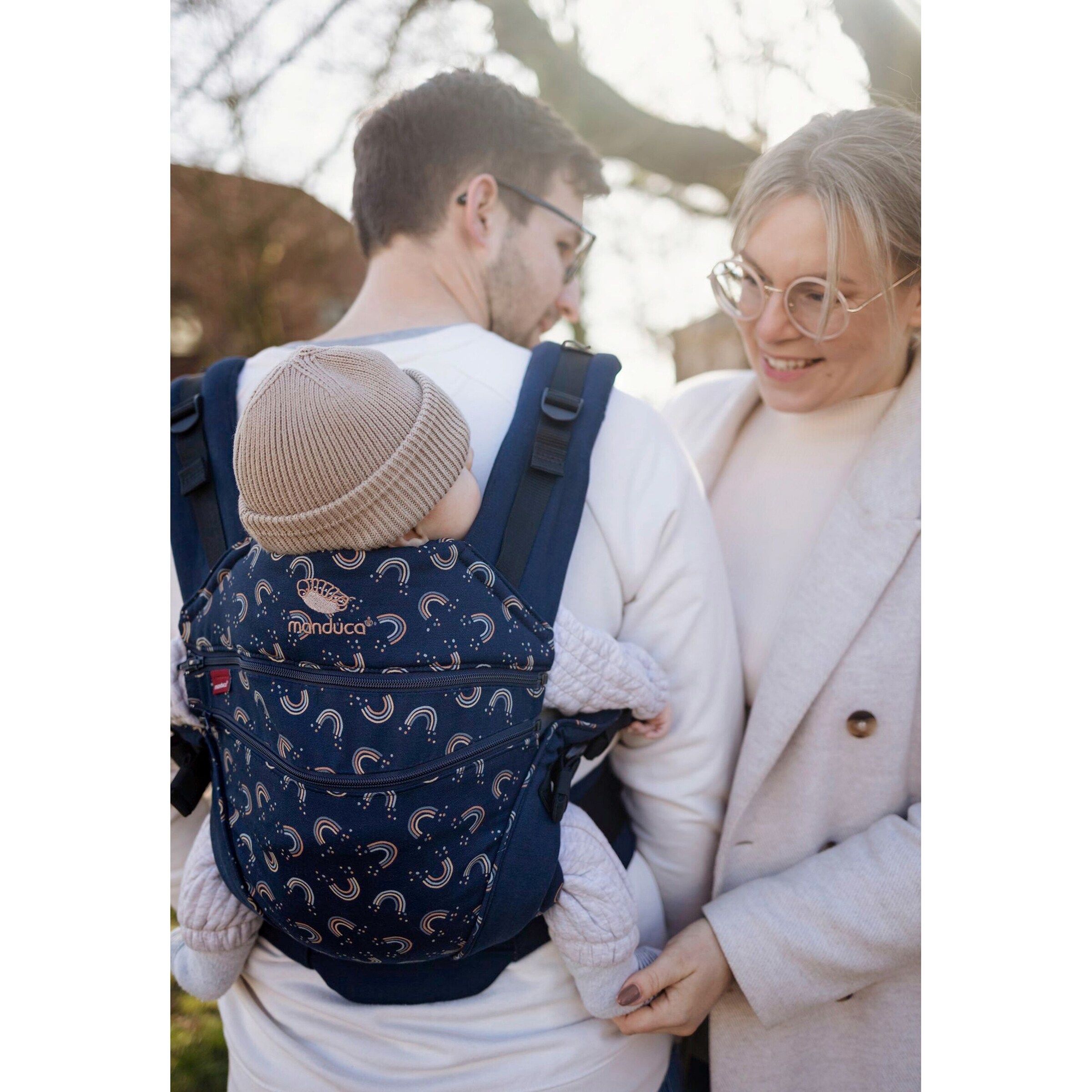 manduca® - XT Babytrage, 3 Tragepositionen, Limited Edition navy / print