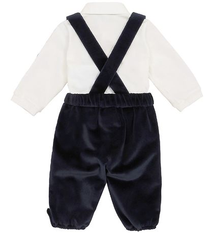 Emporio Armani Skjortebody/Bukser - Velour - Navy/Hvid