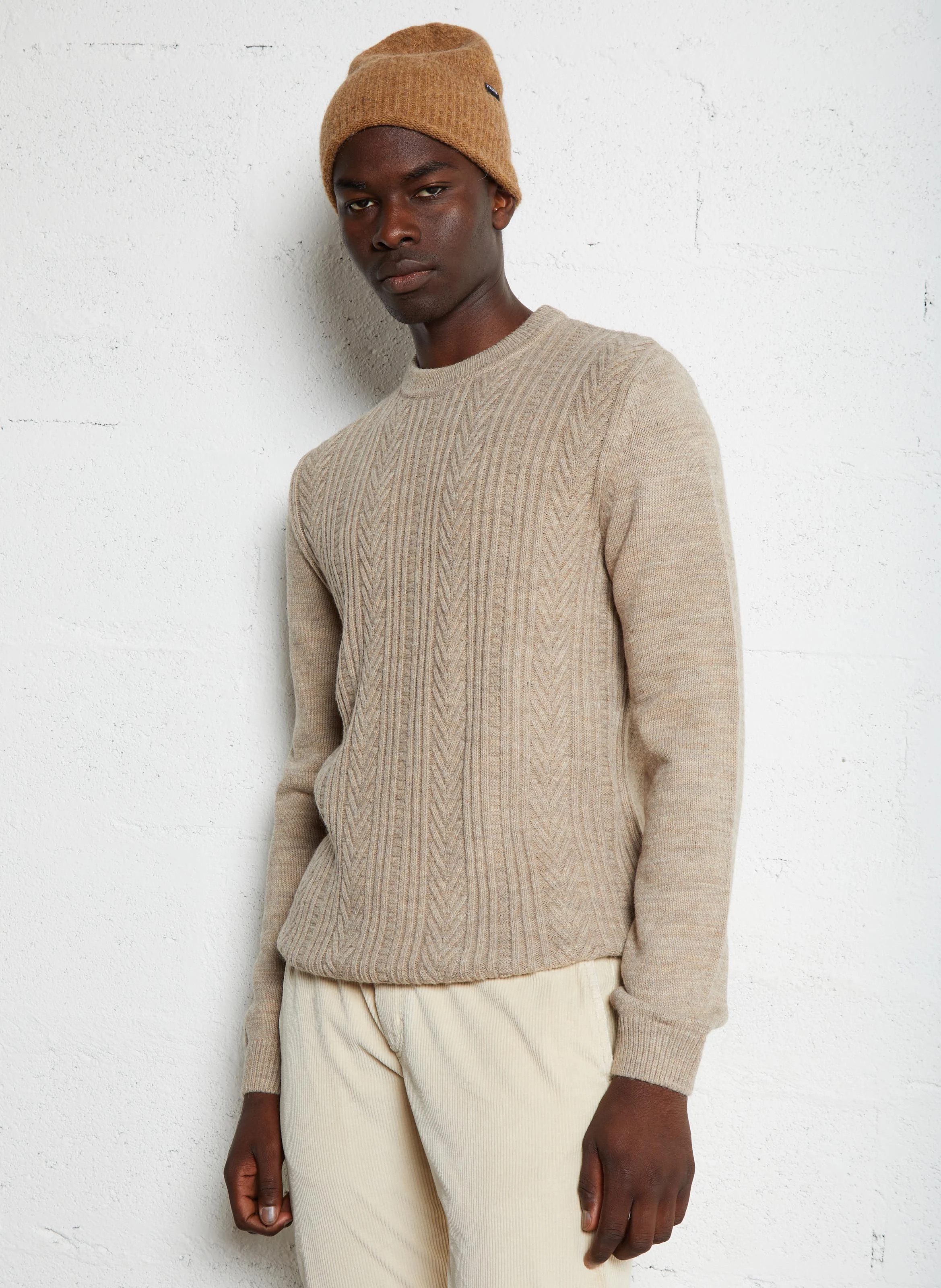 Pull droit col rond en coton mélangé| Marron