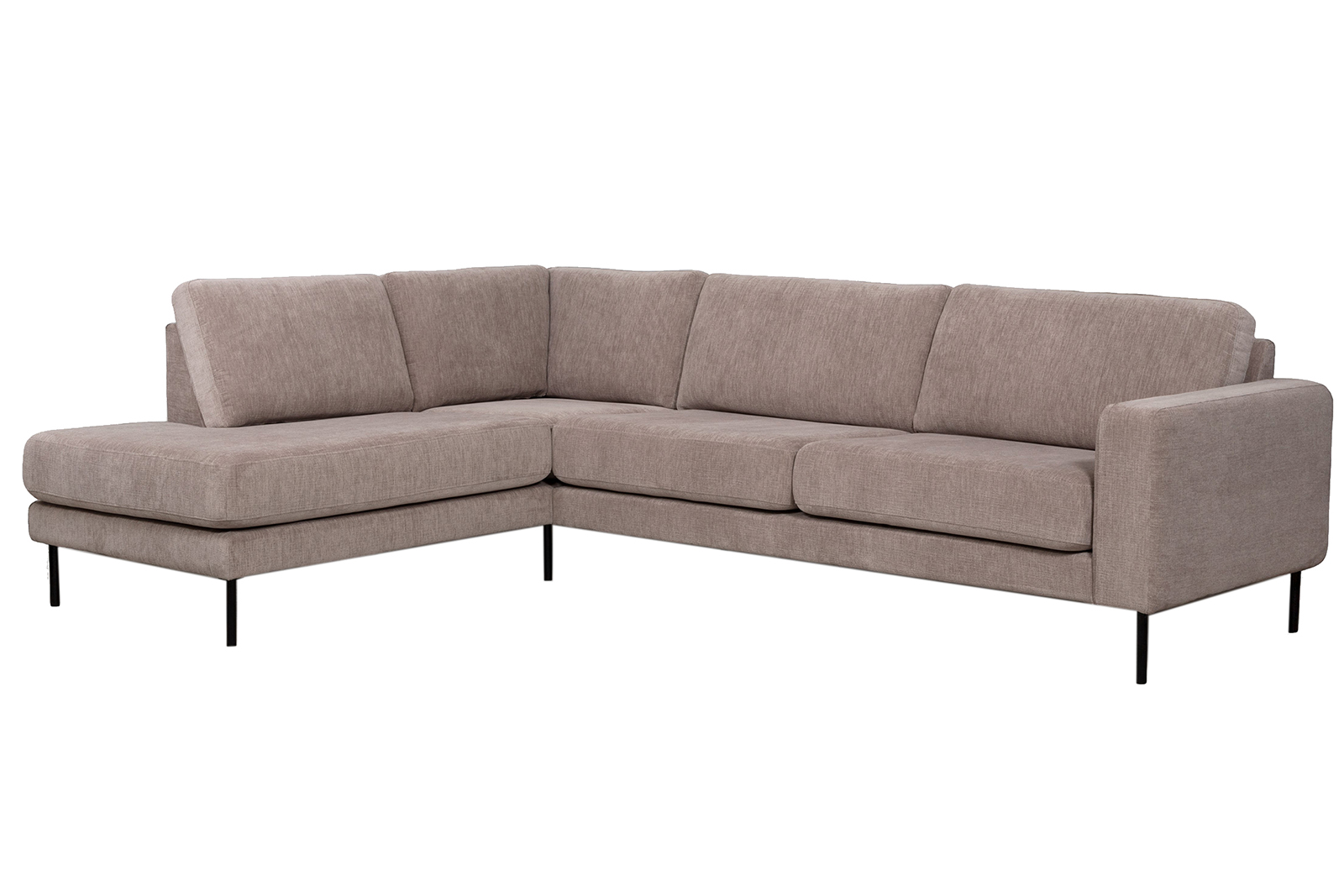 Como hjørnesofa 3-seter med åpen ende venstre, i tekstil Daisy 91E4 Beige med sorte ben.