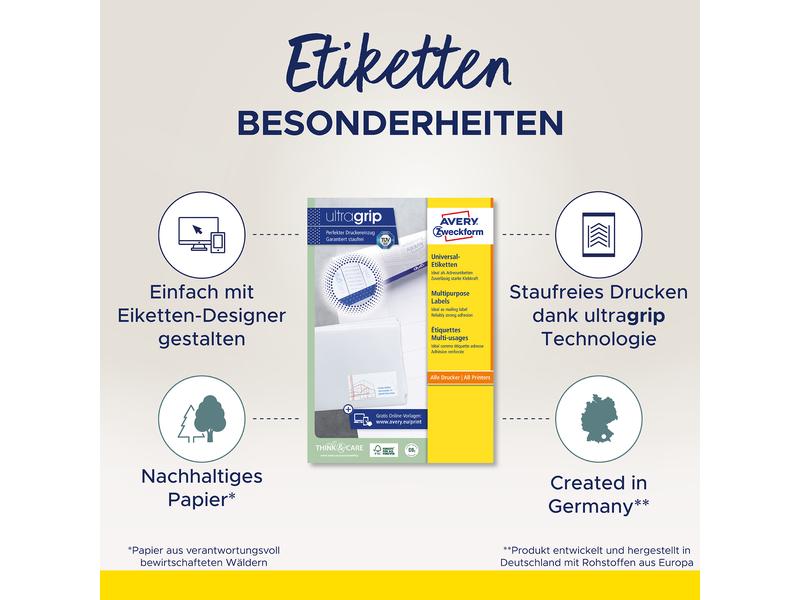 Avery Zweckform Universal-Etiketten 6122 70 x 36 mm, 10 Bla Weisse Aufkleber, permanent haftend