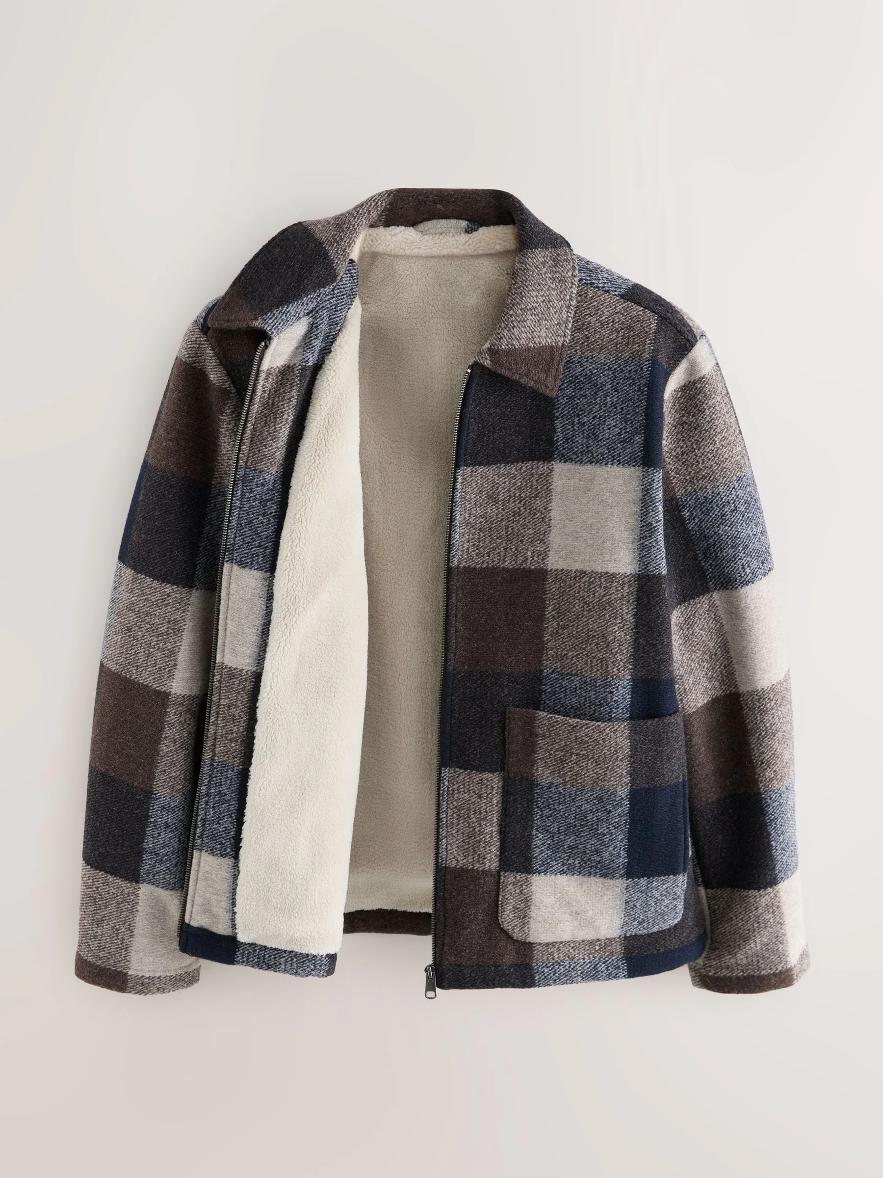 Bruin/donkerblauw - Shacket met borgvoering en wol