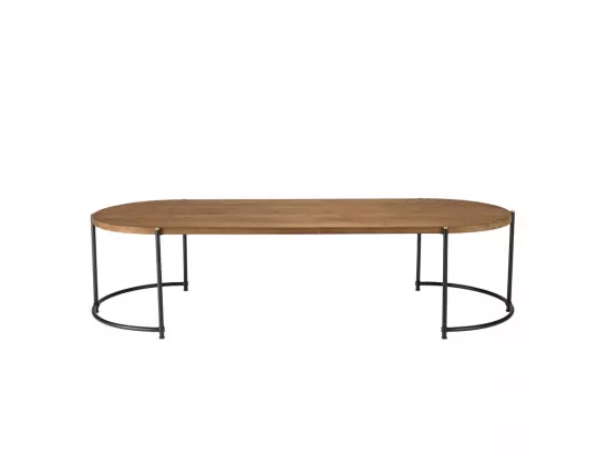 ALIDA - Table basse ovale 163x63cm plateau en bois de teck recyclé