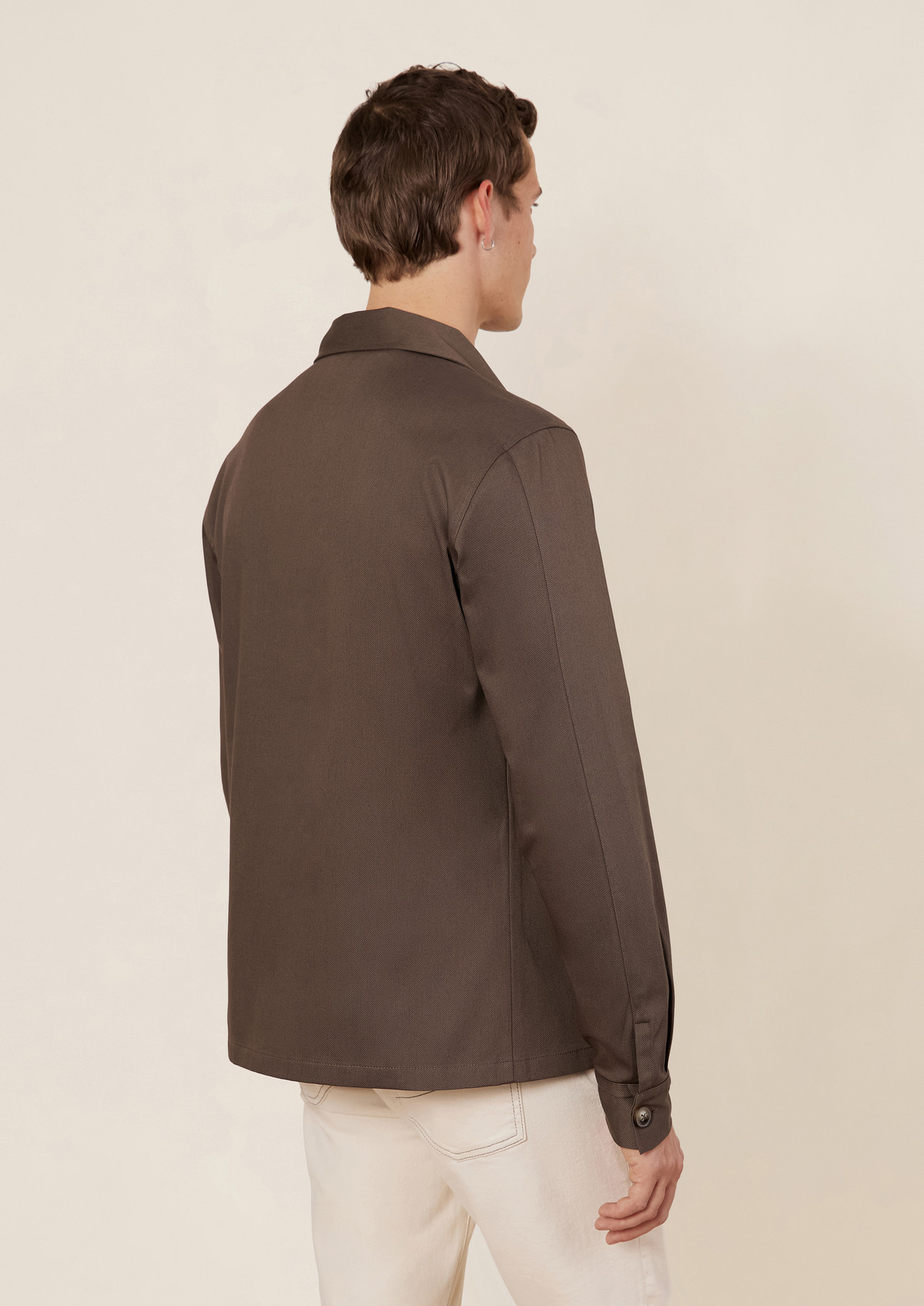 Surchemise en gabardine de coton stretch uni kaki