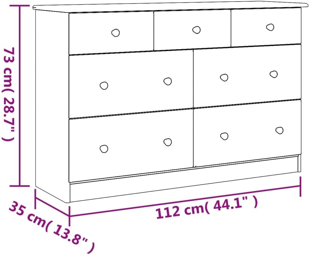 vidaXL Kommode, Sideboard mit 7 Schubladen, Schubladenschrank Schrank für Schlafzimmer Büro, Beistellschrank Flurschrank, Massivholz Kiefer