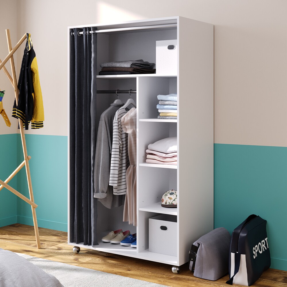 Vicco mobiler Kleiderschrank Dielenschrank Garderobe Doros Weiß 100 x 168 cm offen rollbar