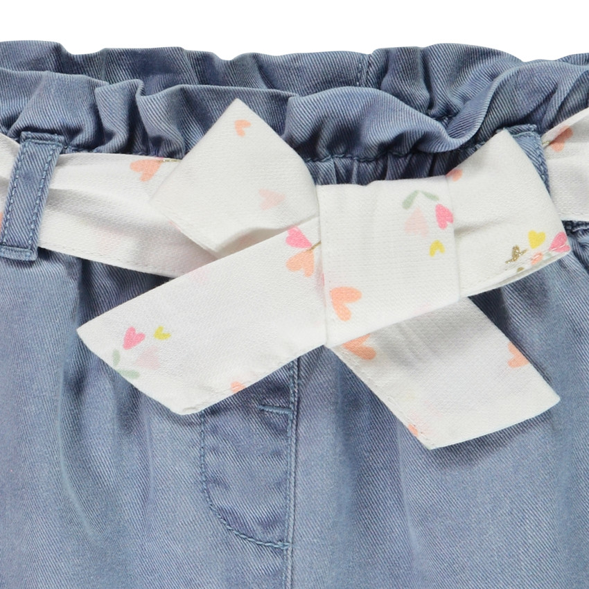 Short en toile avec ceinture à nouer pour bébé fille