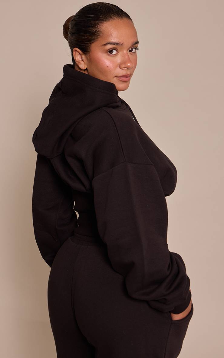 Noir Hoodie Crop En Molleton Taille Froncée Shape