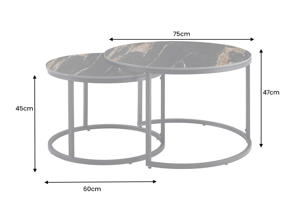 Rundes 2er Set Couchtische ELEGANCE 75cm schwarz gold sand Aurora Oro Keramik