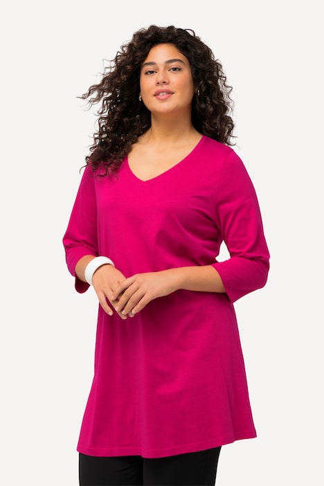 Longshirt, A-Linie, V-Ausschnitt, 3/4-Arm
