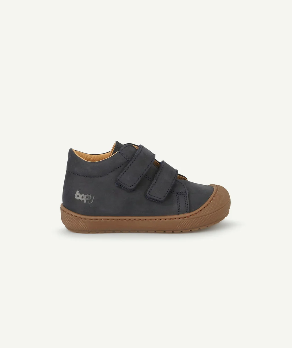 BOPYBOTTINES PREMIER PAS BÉBÉ EN CUIR MARINE AVEC SCRATCHS