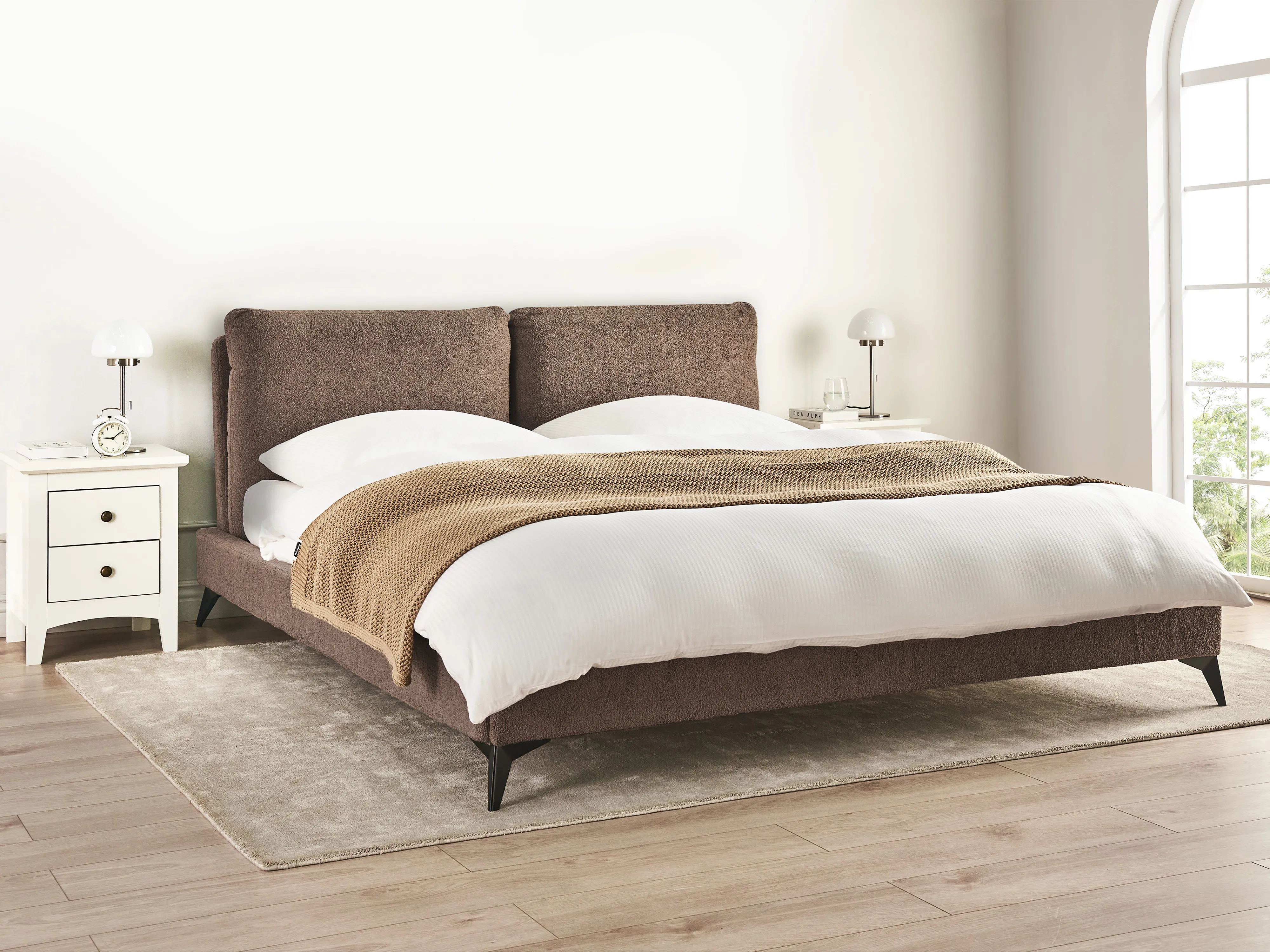 Bed Bouclé MELLE 180 x 200 cm Bruin