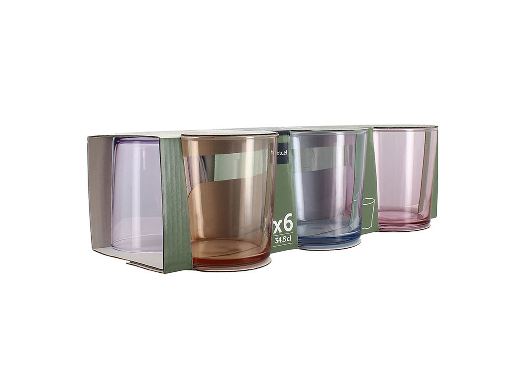 CONJUNTO 6 COPOS VIDRO ACTUEL COLORIDOS 34.5CL