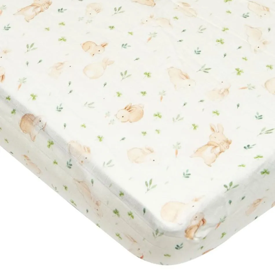 Loulou Lollipop Drap Contour Mousseline Bambou + Couverture - Lapins
