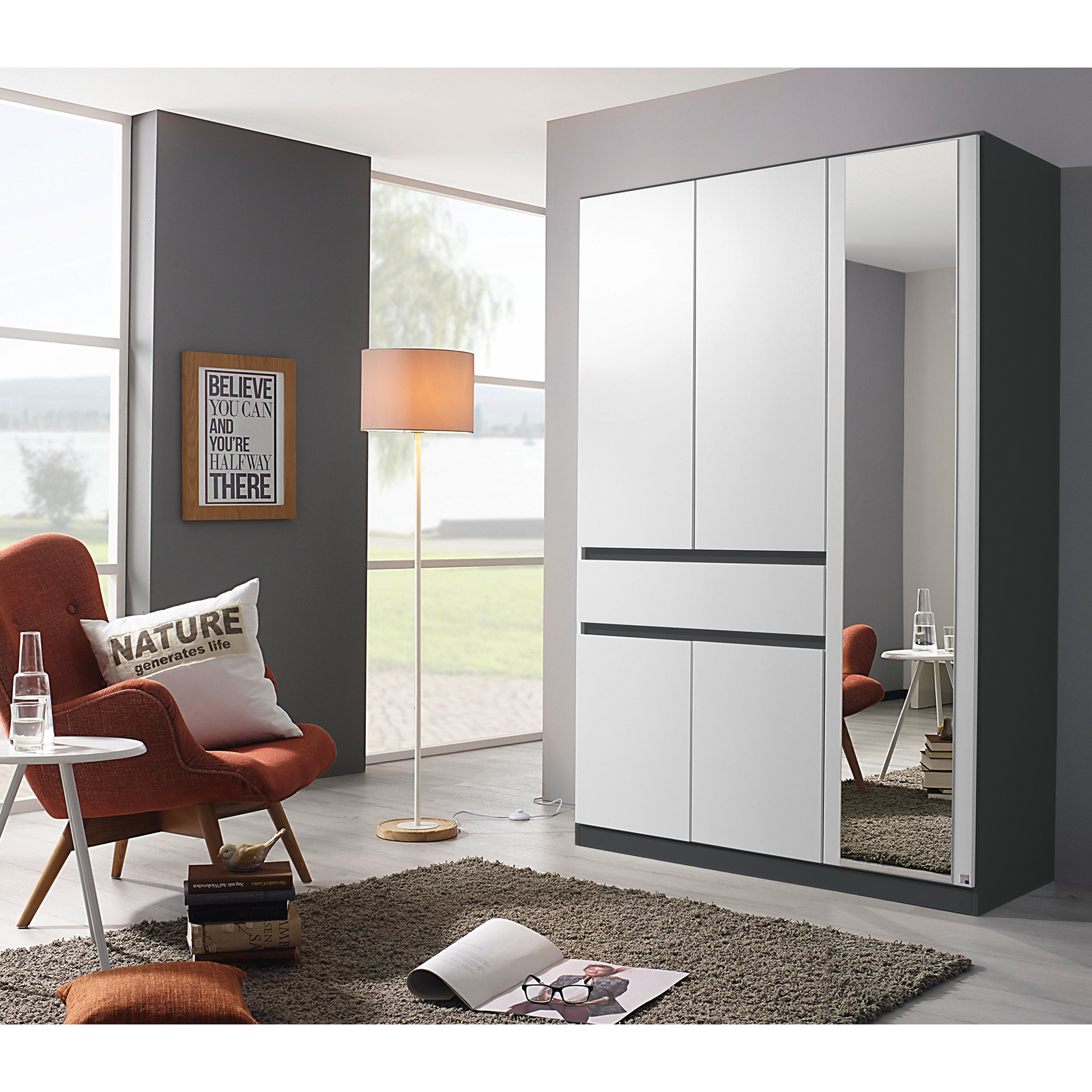 Drehtürenschrank - Alpinweiß-grau - 136 cm