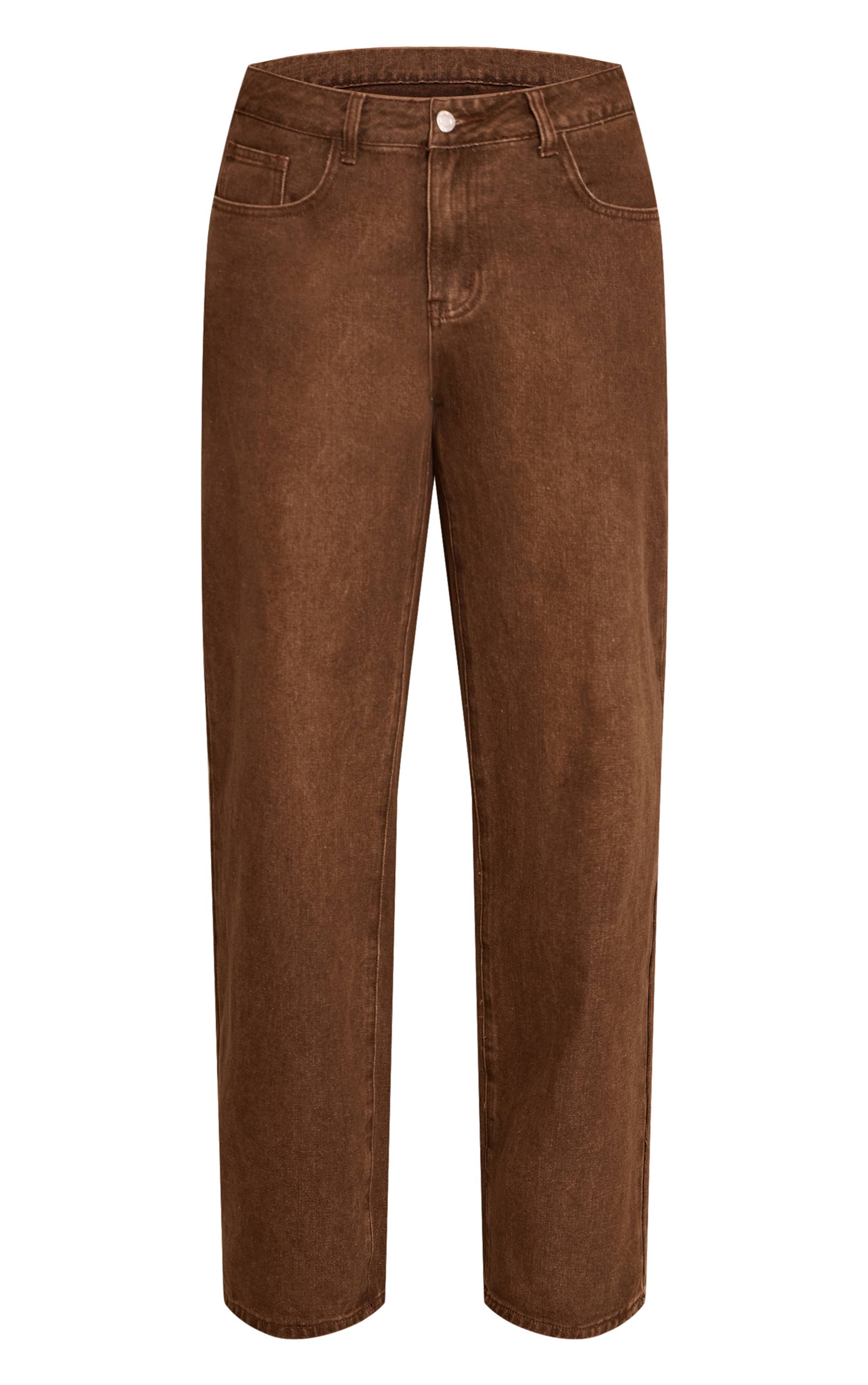 Chocolat Jean Denim Taille Basse Coupe Large Imprimé Jadore Délavé Shape