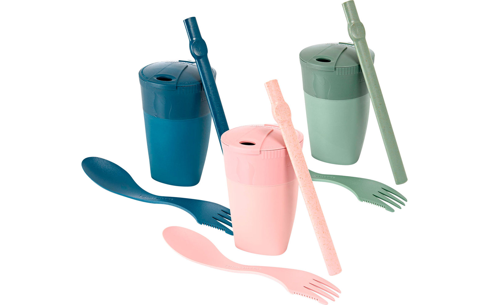 LightMyFire ReKit Trinkbecher mit Trinkhalm und Besteck aus Bioplastik Dustypink