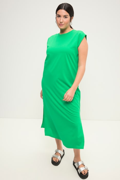 Jersey-Midikleid, oversized, Rundhals, ärmellos, Seitenschlitze