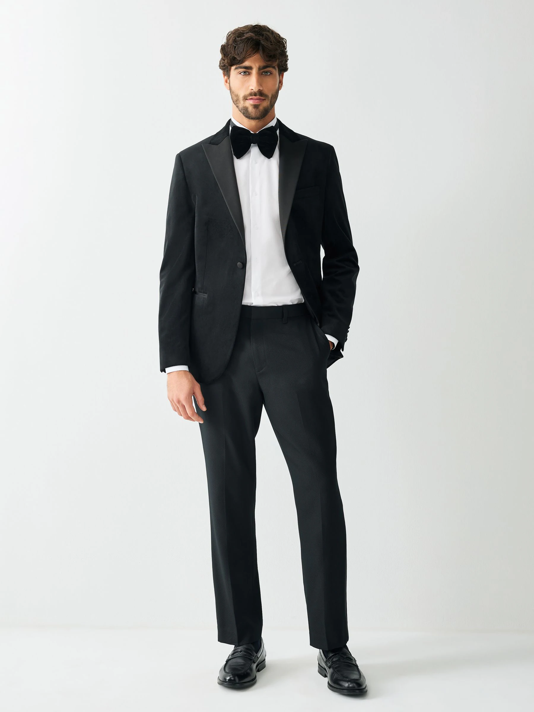 Zwart - Normale Pasvorm - Smokingpantalon met biesdetail en textuur