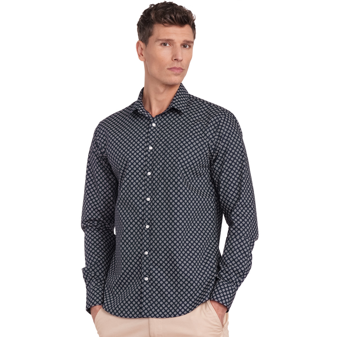 VanVaan Herren Hemd mit Allover-Muster dunkelblau