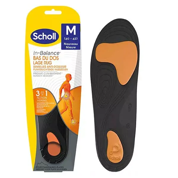 Palmilhas Scholl In-Balance para alívio da dor lombar, tamanho M (equivalente a calçados tamanho 40-42)