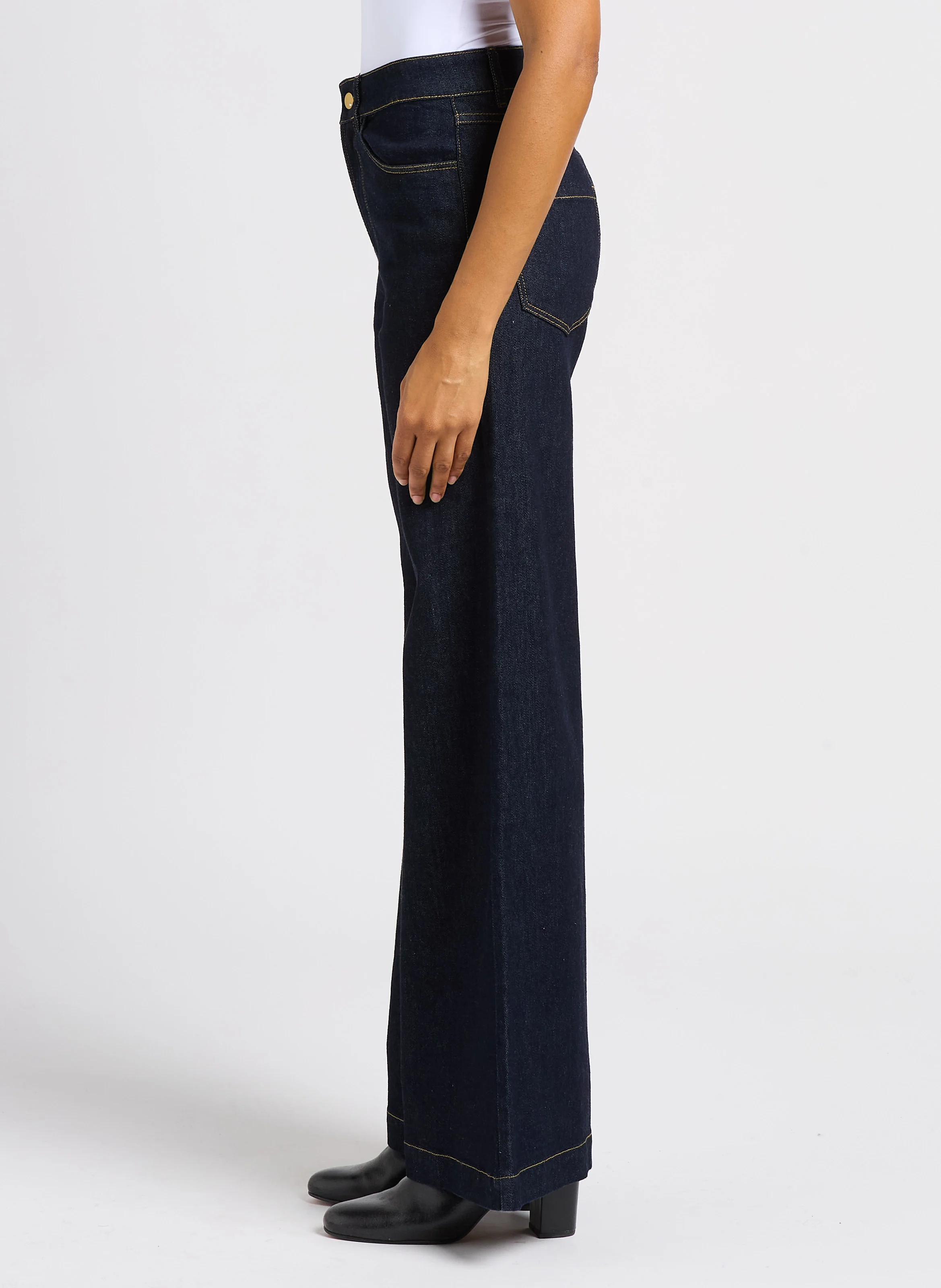 Jean flare taille haute en coton stretch | Bleu