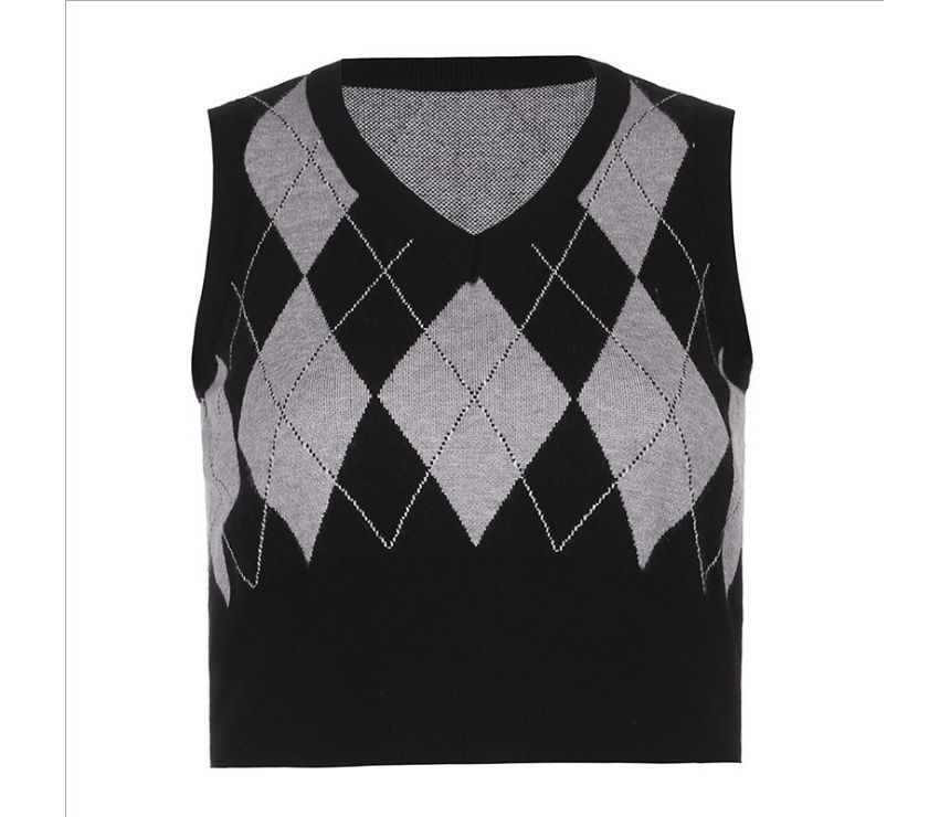 Genrovia - Argyle Print Gebreid Vest