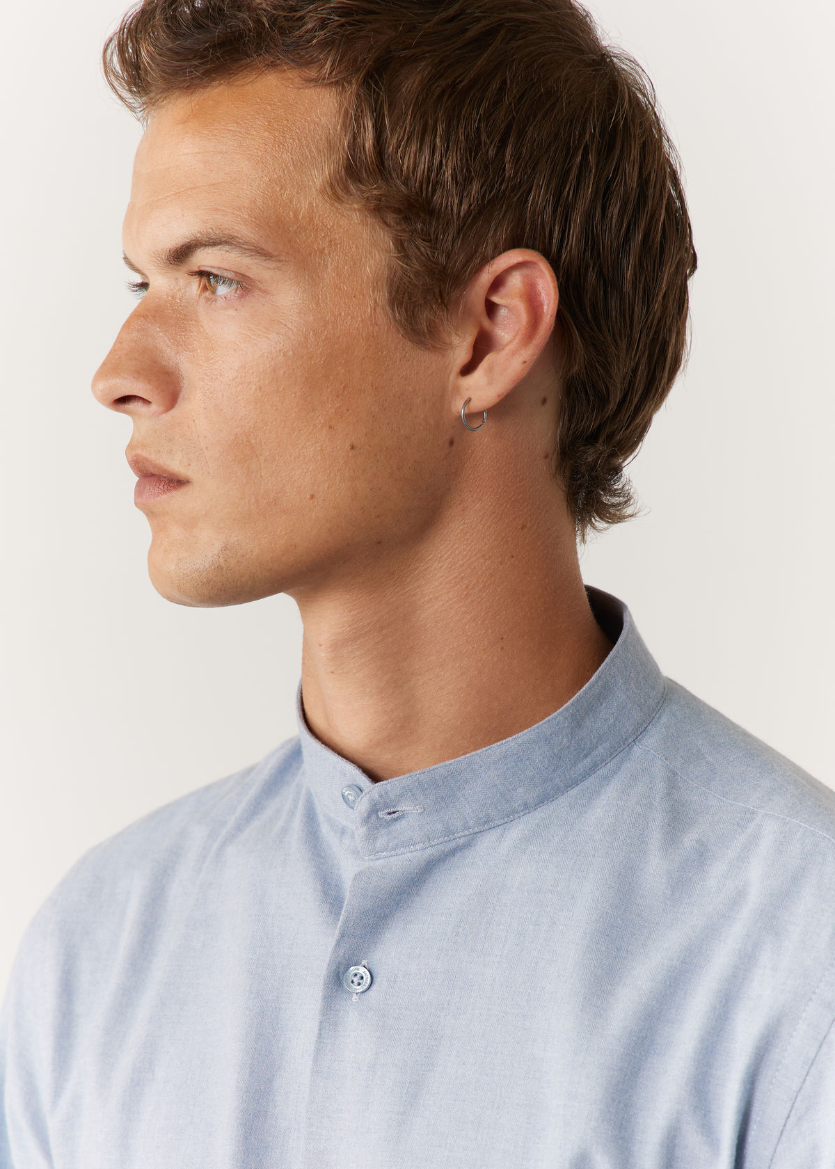 Chemise sport Slim en flanelle de coton uni bleu ciel à col officier