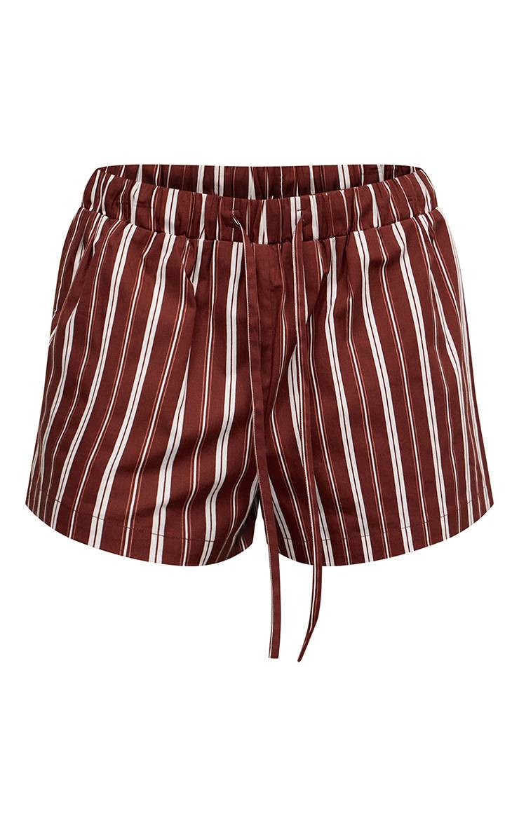 Chocolat Short Ample Rayé En Coton Avec Cordon De Serrage