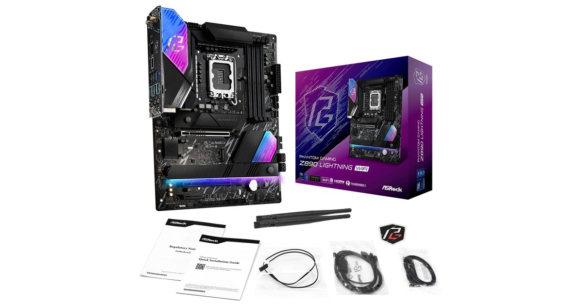 ASRockZ890 Lightning WiFi socket 1851 moederbord  (Zwart, RAID, 2.5Gb-LAN, Wi-Fi 7, BT, Sound, ATX)