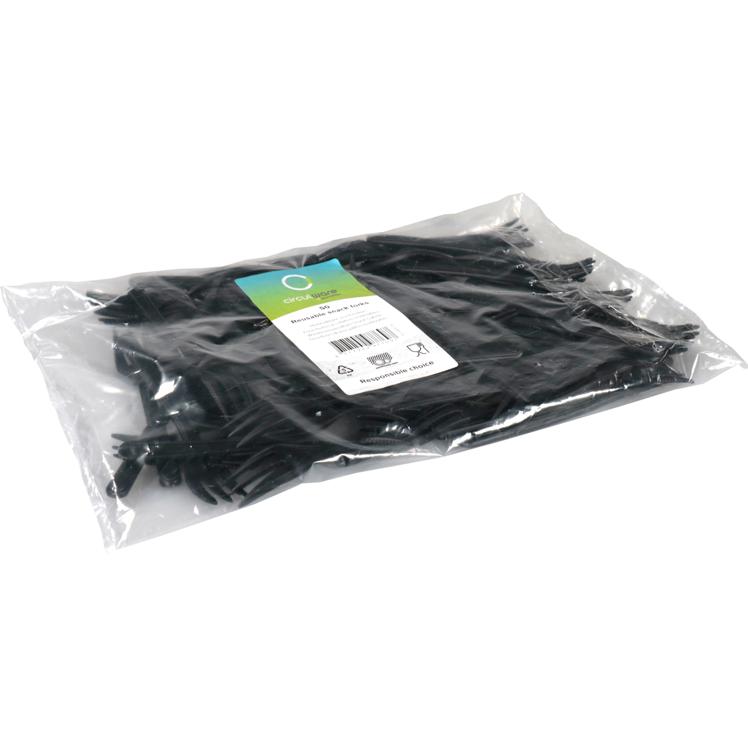 Circulware Vork, snackvork, reusable, pP, 130mm, zwart