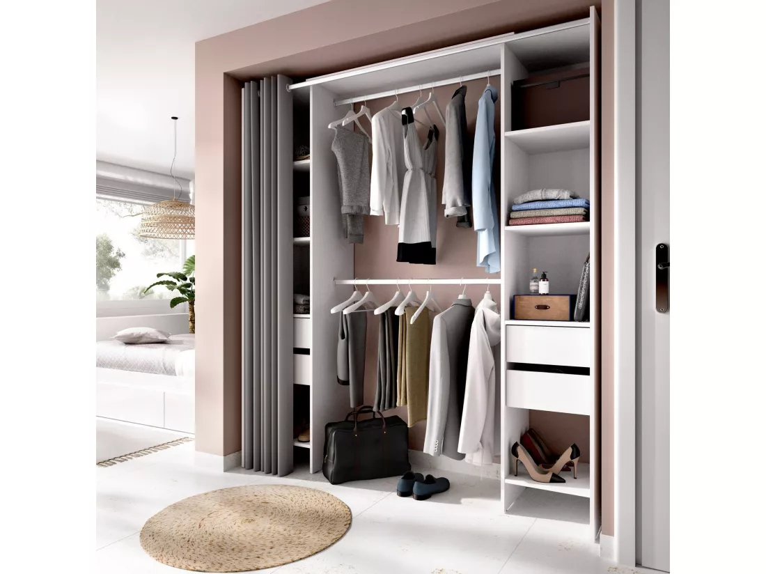 Armoire Dmanari, Structure pour dressing, Cintre ouvert, 180x50h205 cm, Blanc et Gris