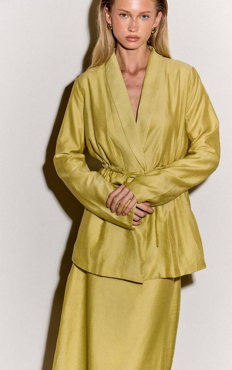 Chartreuse Blazer Cintré À Nouer En Organza Transparent Vert Pâle