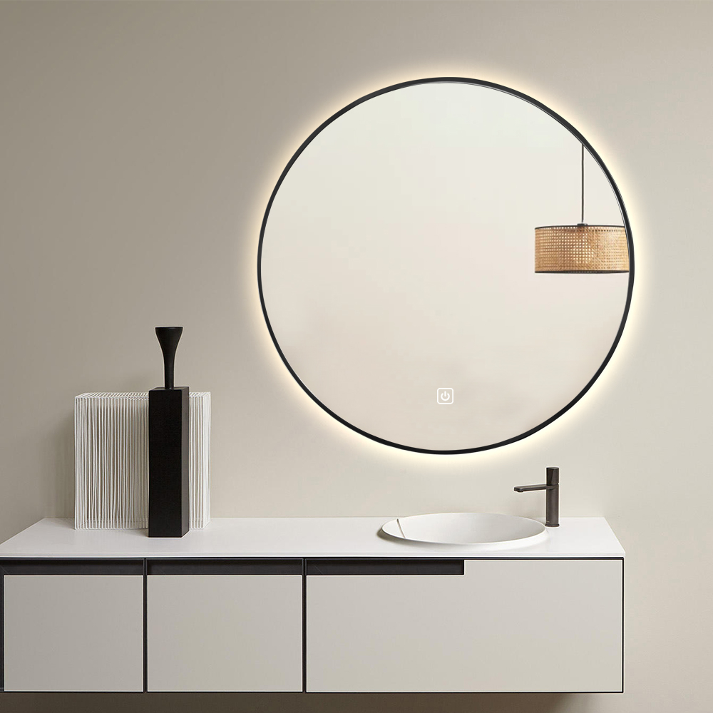 Saniclear Circle Black ronde spiegel met LED verlichting 60cm incl. spiegelverwarming mat zwart