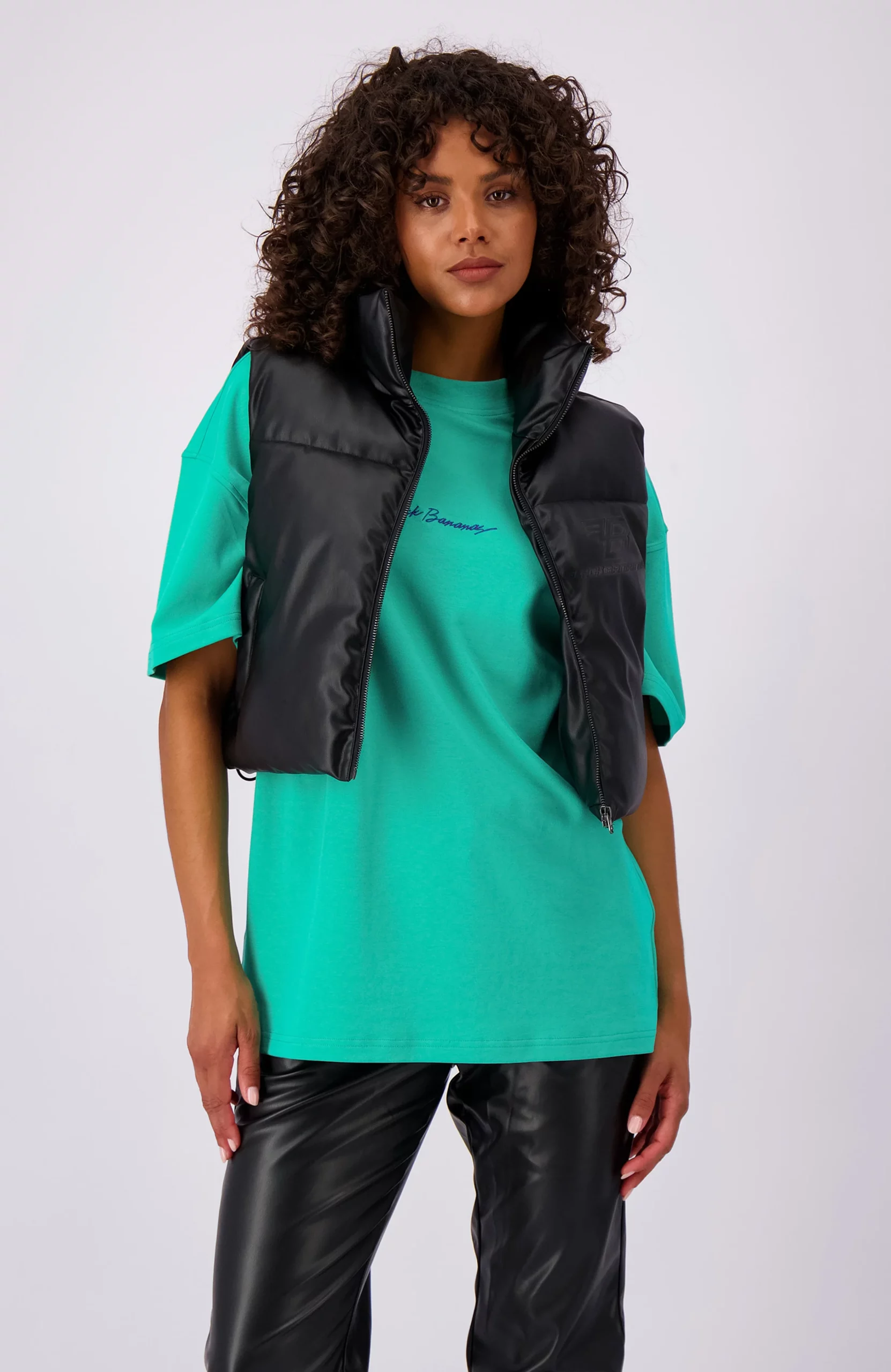 Black Bananas Faux Leather Bodywarmer Dames Zwart