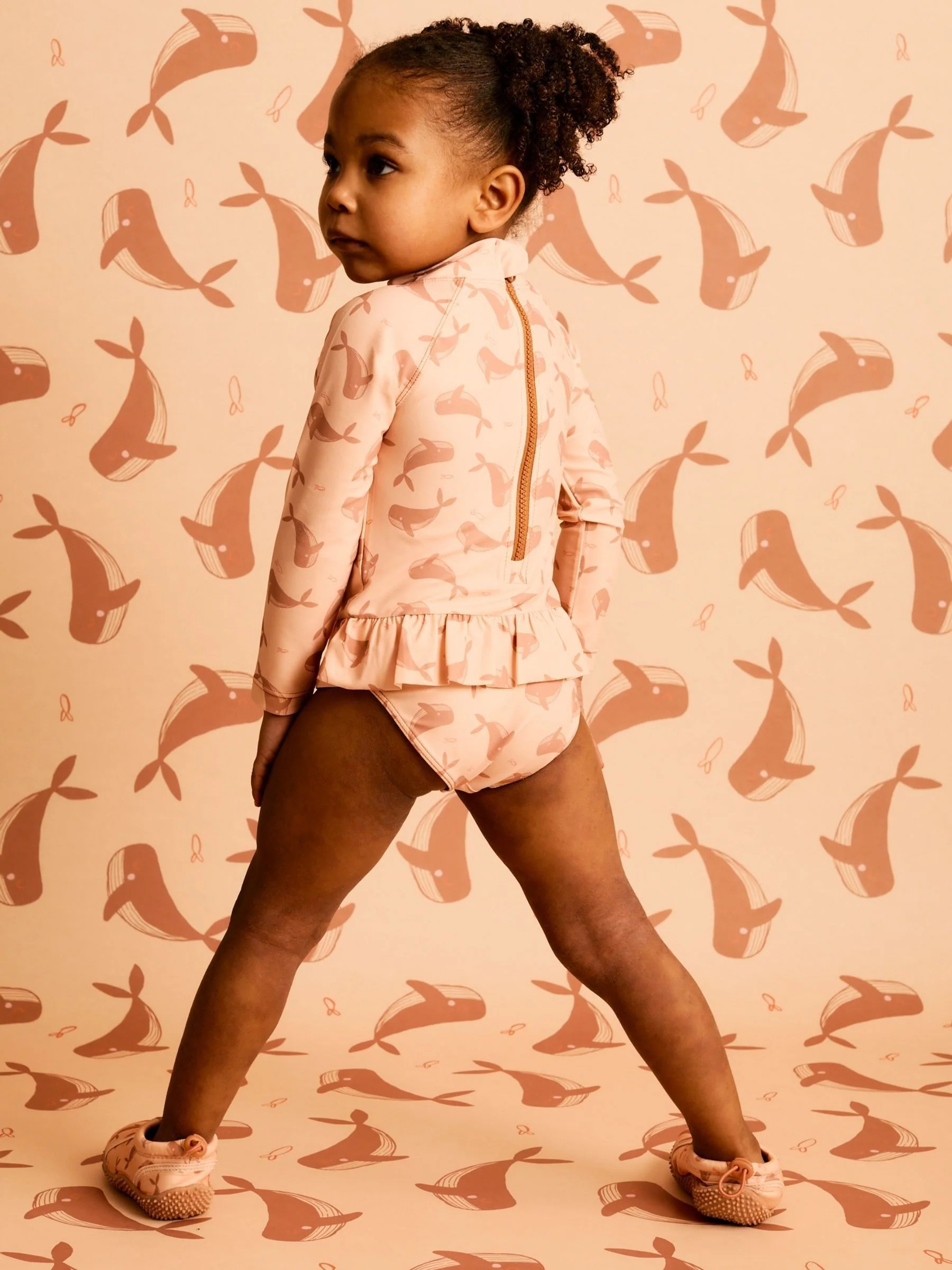 KIDLY BY MORI Polyester Long Sleeve Brown Swimsuit