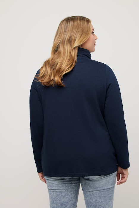 Sweatjacke, drapierter Stehkragen, Kunstleder-Details