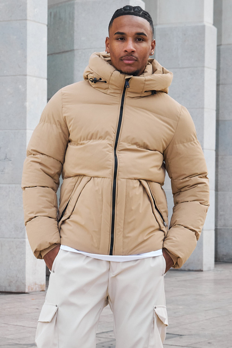 Doudoube beige à capuche mi-longue