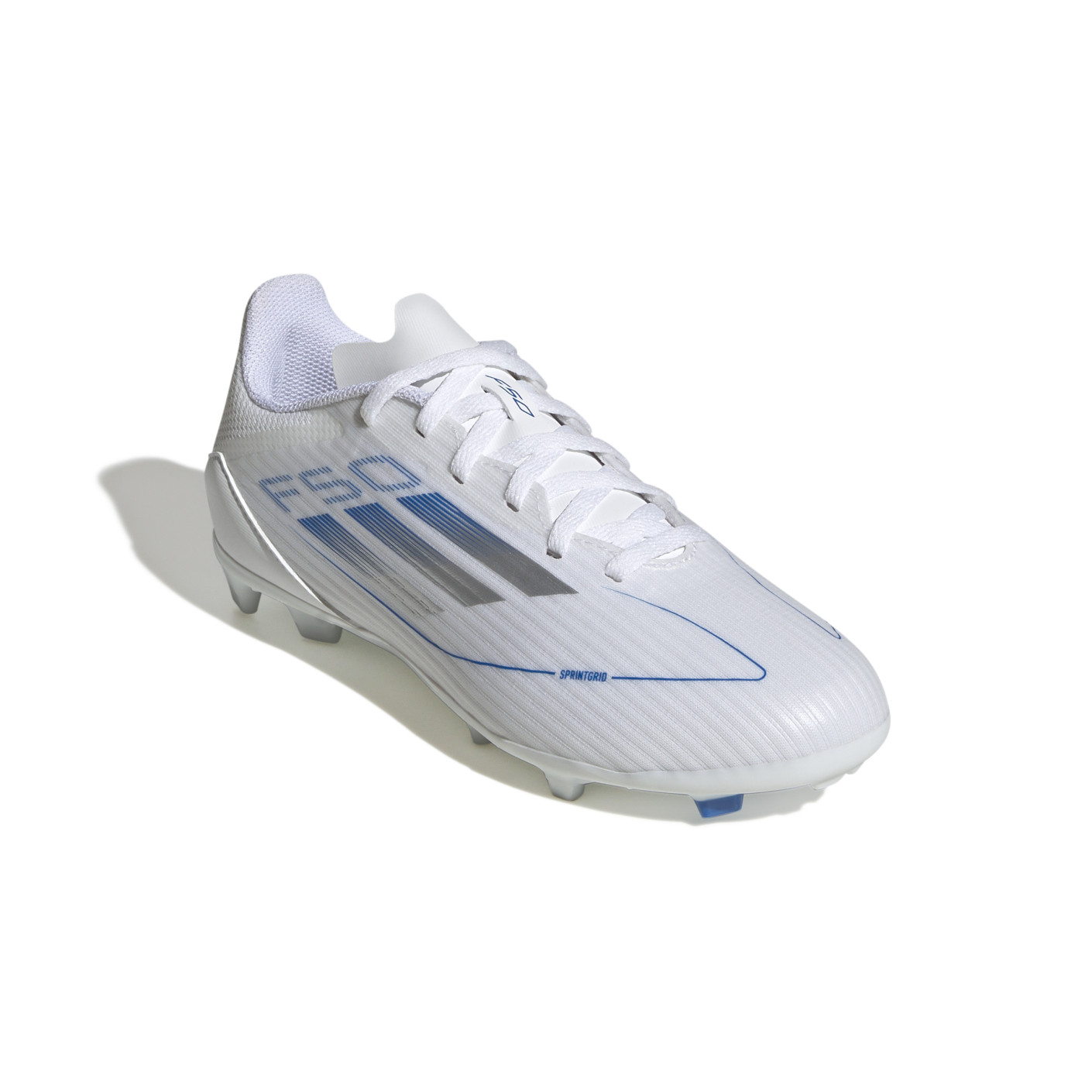 Adidas F50 League Gras / Kunstgras Voetbaschoenen (MG) Kids Wit Blauw Zilver