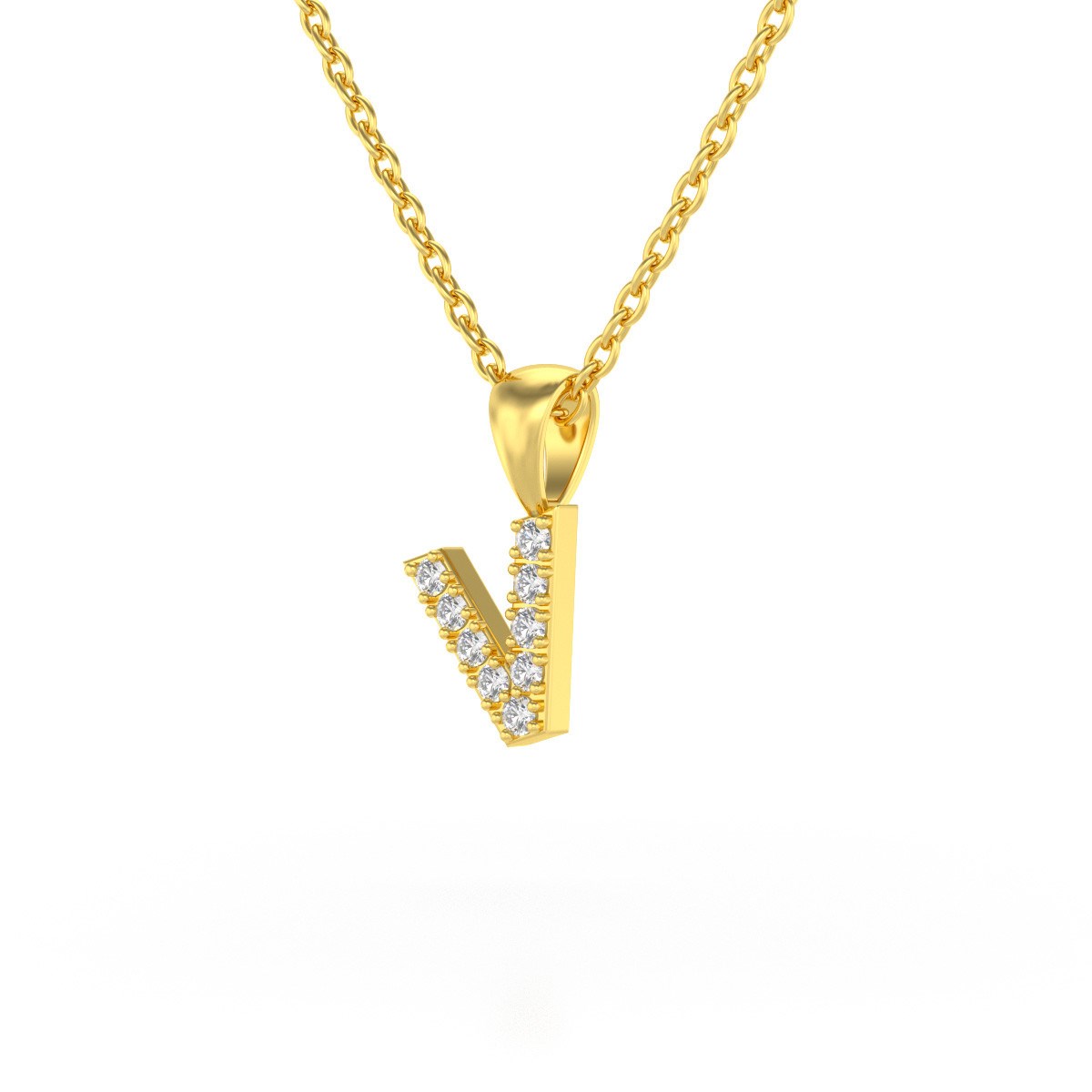 Collier Pendentif ADEN Lettre V Or 750 Jaune Diamant Chaine Or 750 incluse 0.72grs