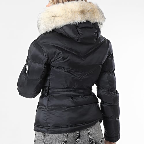 Doudoune Chauffante Capuche Fourrure Femme Iron Lady Noir Blanc