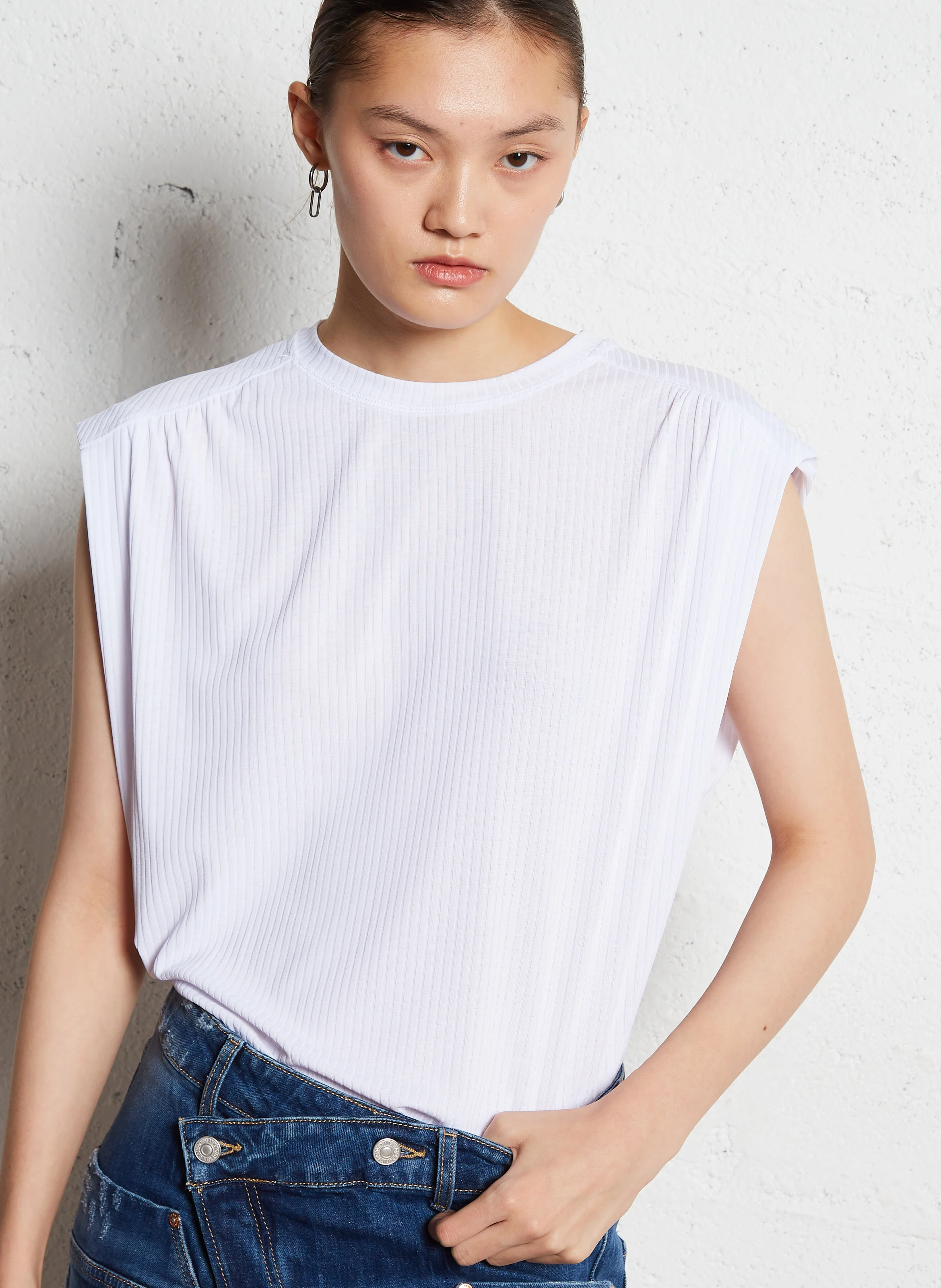 FRASER - Tee-shirt oversize côtelé à col rond| Blanc
