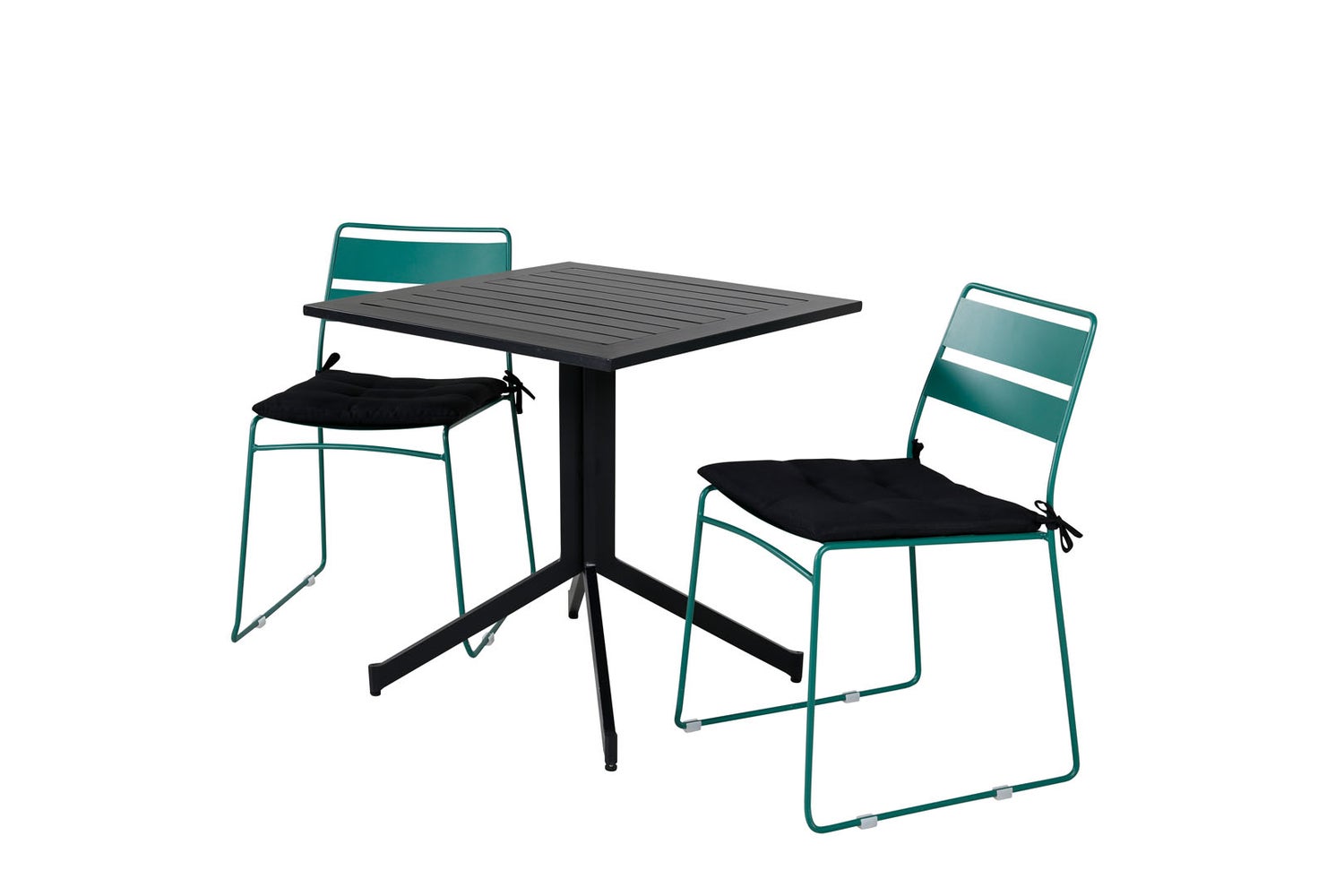 Way tuinset, tafel 70x70cm en 2 stoelen Lina, groen, zwart. 70 x 70 x 72 cm