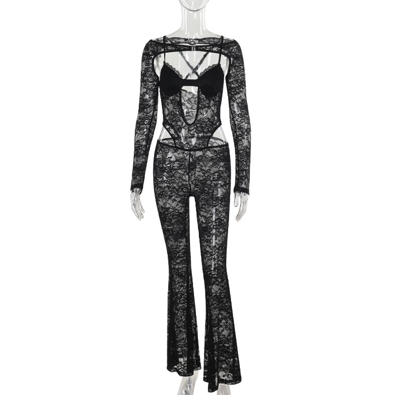 Femme Cradle - Jumpsuit met lange mouwen en kanten details