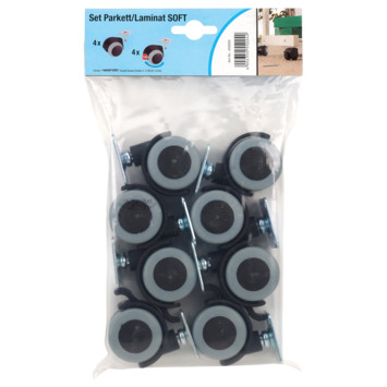Set 8st meubelwielen TPE met plaatbevestiging 40mm tot 30kg per wiel