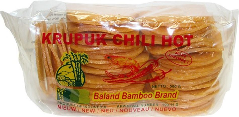 Baland Bamboo Krupuk Chili Heet 5x7cm (ongebakken) 500g