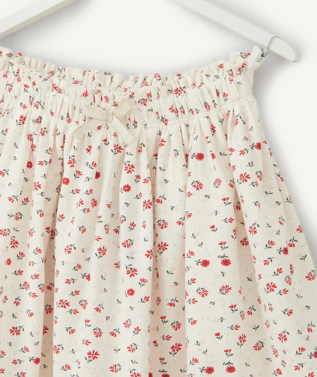 JUPE EN MAILLE FILLE ÉCRU ET IMPRIMÉE FLEURIE