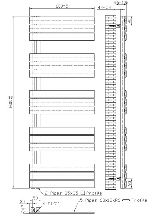 Sanigoods Vancouver handdoekradiator 60x160cm 864W zwart mat