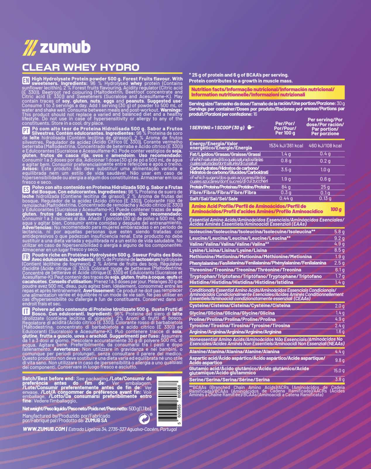Zumub Clear Whey Hydro 500g
