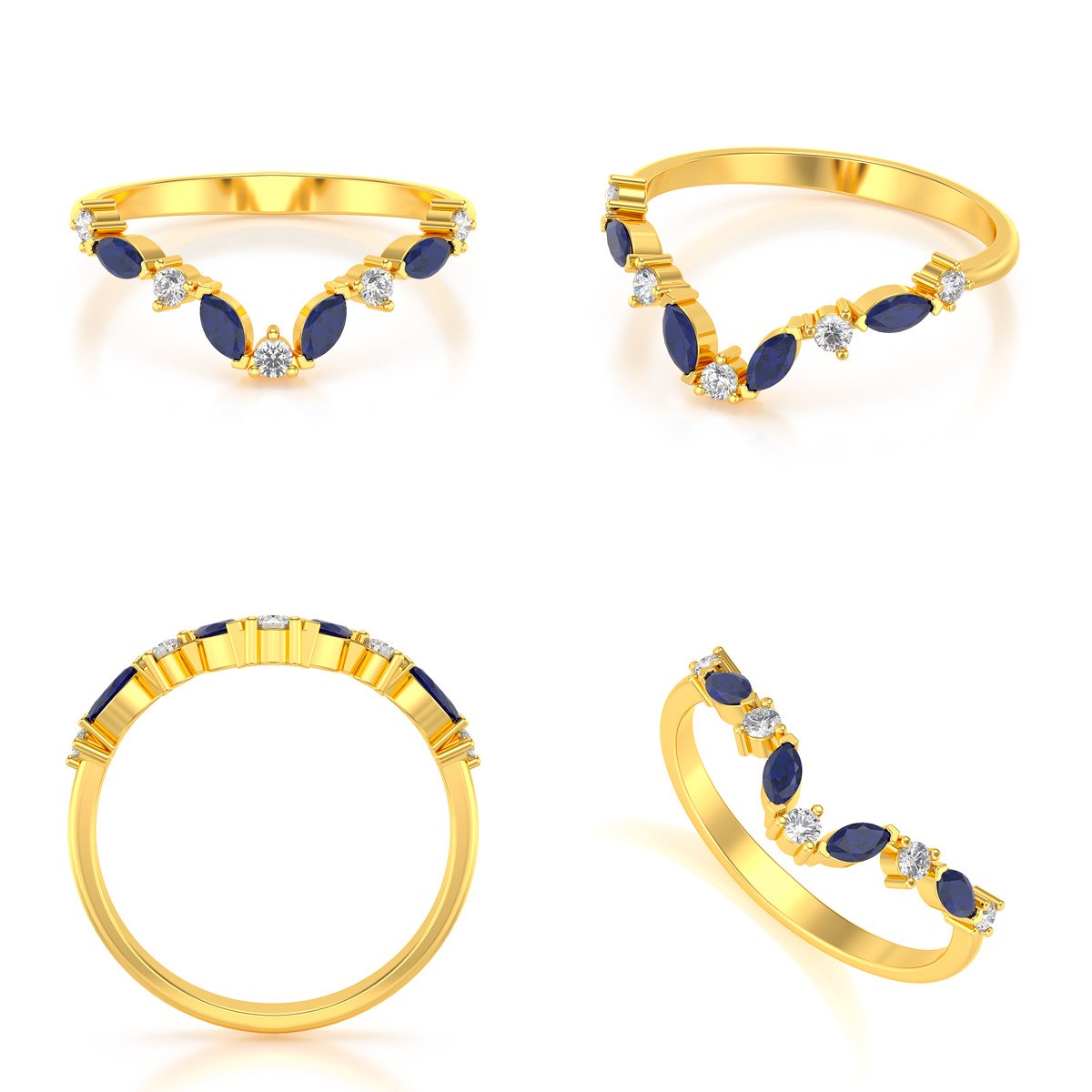 Bague ADEN Or 585 Jaune Saphir et diamants 1.9grs